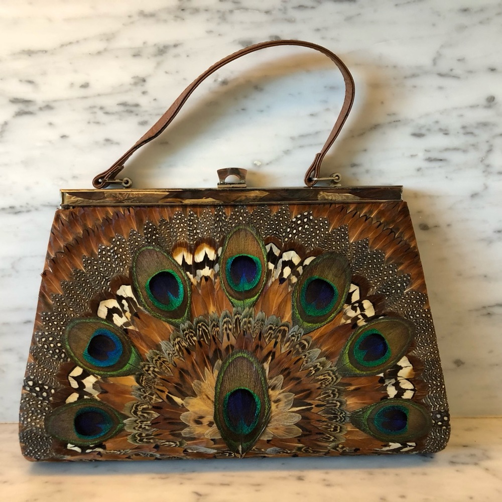 Vintage stunning genuine Peacock feather framed purse.